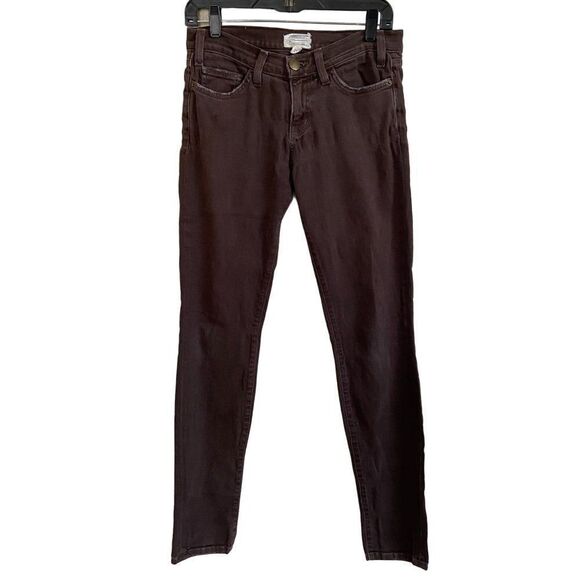 Current/Elliott Womens The Skinny Brown Jeans Size 27 X 33 Low Rise Distressed - Picture 1 of 9